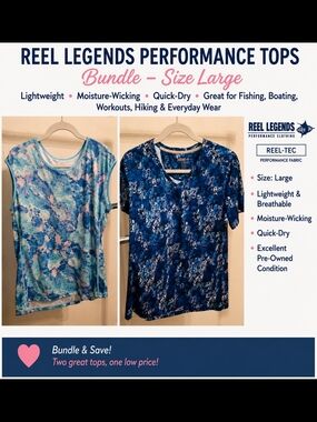 Reel Legends Women’s Performance Tops Bundle - Large - Blue & Light Blue